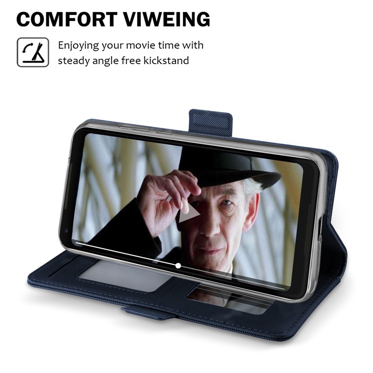 Carteira De Couro PU Stand Shell Com Titular Do Cartão E Espelho De Maquiagem Para O Google Pixel 3 - Azul Escuro-3