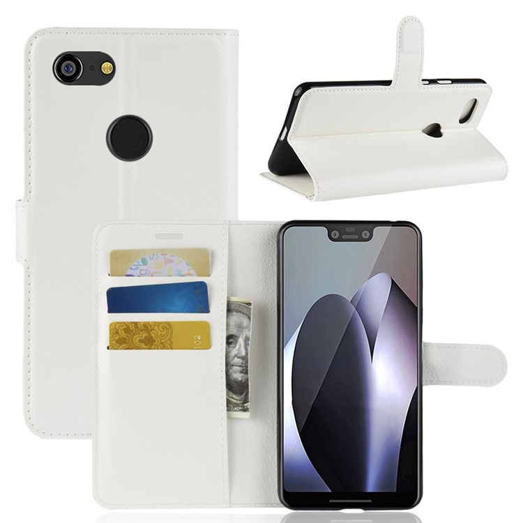 Litchi Texture Wallet Stand Leather Protective Cover for Google Pixel 3 XL / XL3 - White-1