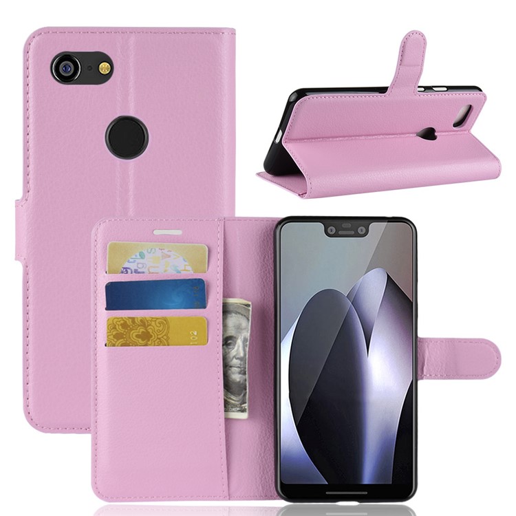 Litchi Texture Wallet Stand Leather Cellphone Cover for Google Pixel 3 XL / XL3 - Pink-1