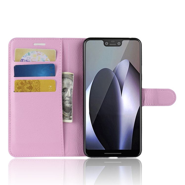 Litchi Texture Wallet Stand Leather Cellphone Cover for Google Pixel 3 XL / XL3 - Pink-4