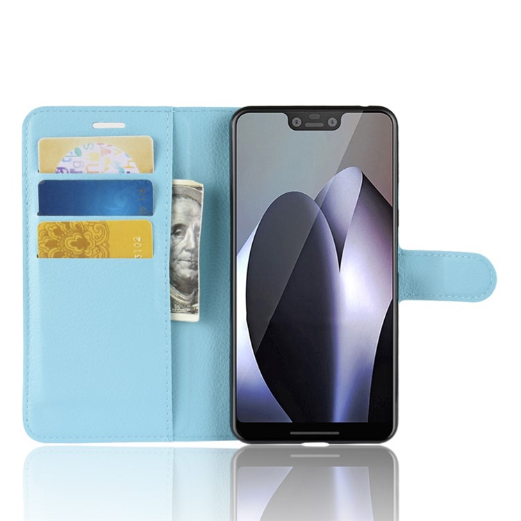 Litchi Texture Wallet Stand Leather Case Accessory for Google Pixel 3 XL / XL3 - Blue-4