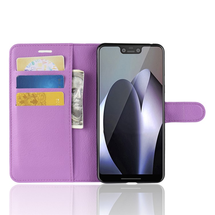 Litchi Texture Wallet Stand Leather Cover Protector for Google Pixel 3 XL / XL3 - Purple-4