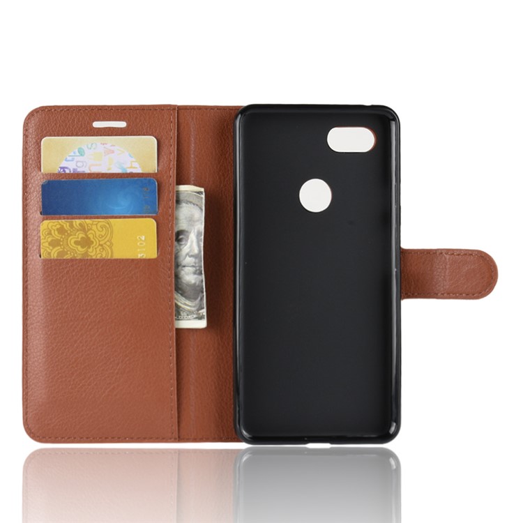 Litchi Texture Wallet Stand Leather Phone Casing Shell for Google Pixel 3 XL / XL3 - Brown-3