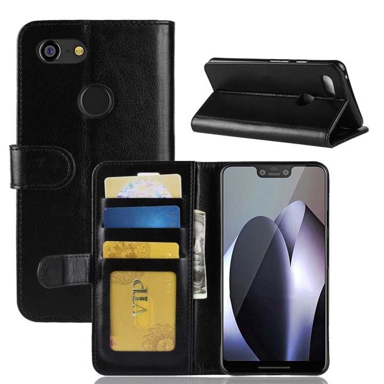 Crazy Horse Texture Wallet Stand Leather Mobile Case for Google Pixel 3 XL / XL3 - Black-8