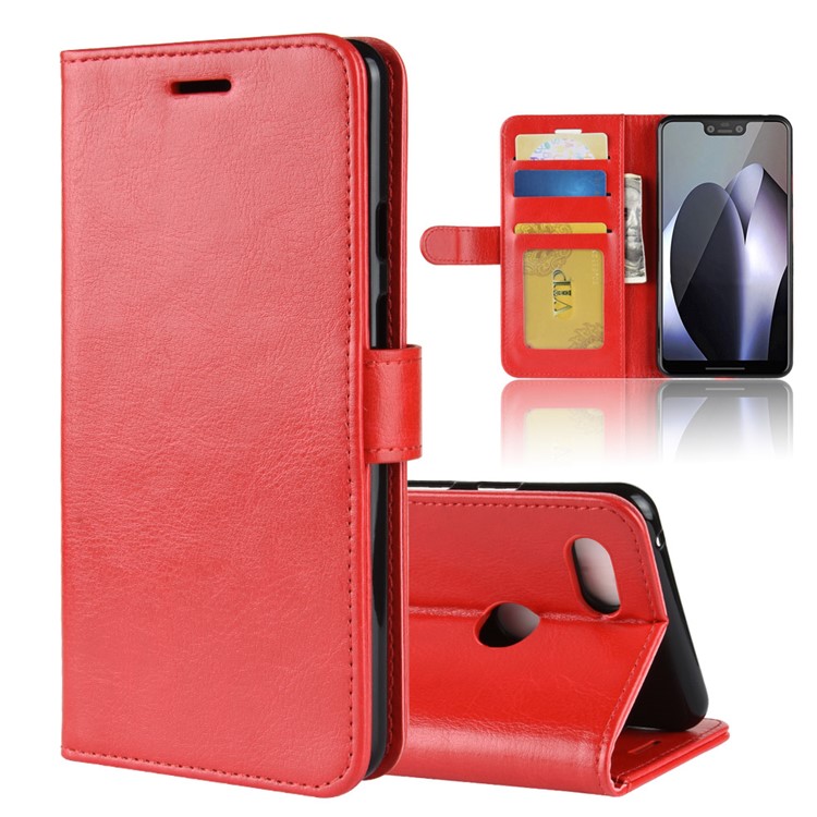 Crazy Horse Texture Wallet Stand Leather Cell Phone Case for Google Pixel 3 XL / XL3 - Red-1