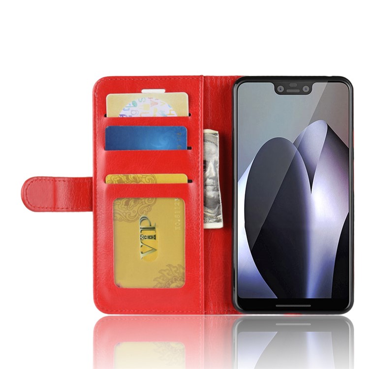 Crazy Horse Texture Wallet Stand Leather Cell Phone Case for Google Pixel 3 XL / XL3 - Red-5