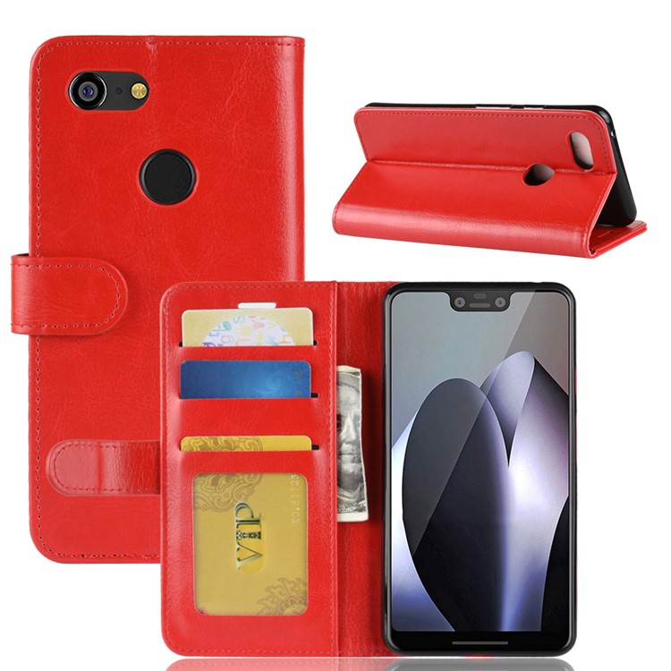Crazy Horse Texture Wallet Stand Leather Cell Phone Case for Google Pixel 3 XL / XL3 - Red-8