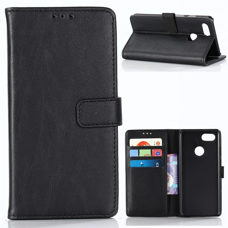 For Motorola Moto G6 Crazy Horse Texture Vintage Style Leather Stand Phone Case - Black-1