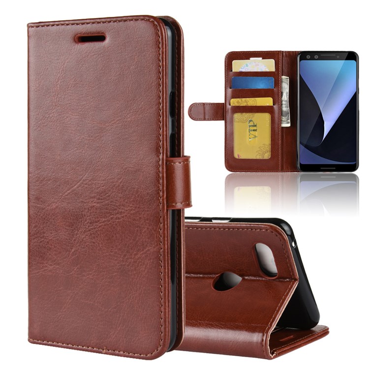 Crazy Horse Magnetic Stand Wallet Leather Mobile Phone Casing for Google Pixel 3 - Brown-2