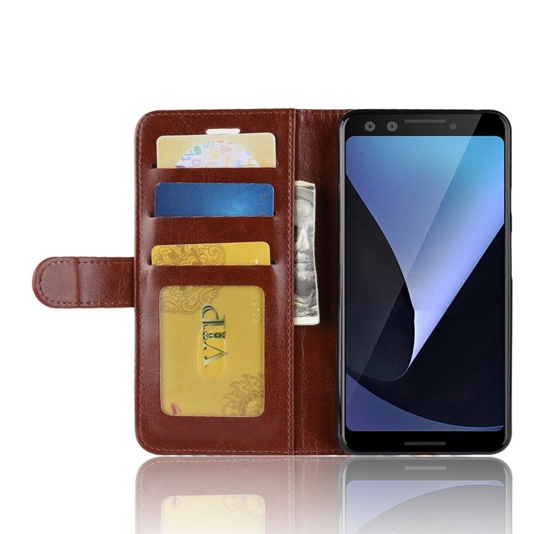 Crazy Horse Magnetic Stand Wallet Leather Mobile Phone Casing for Google Pixel 3 - Brown-7