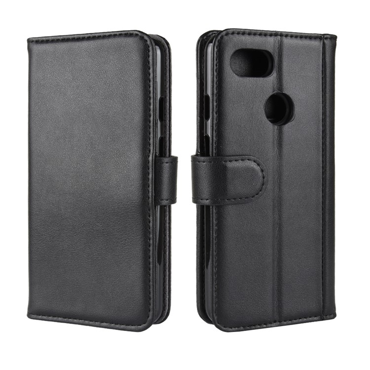 Genuine Split Leather Wallet Stand Phone Case for Google Pixel 3 - Black-2