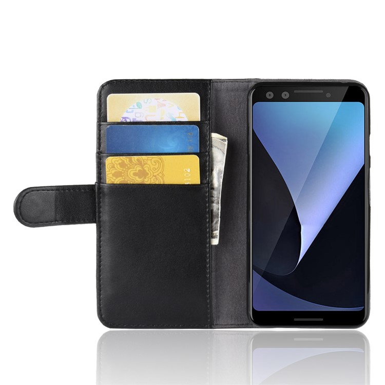 Genuine Split Leather Wallet Stand Phone Case for Google Pixel 3 - Black-6