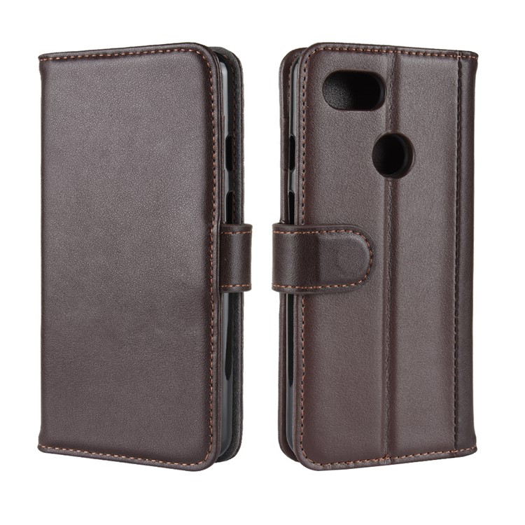 Genuine Split Leather Wallet Stand Phone Cover for Google Pixel 3 - Brown-2