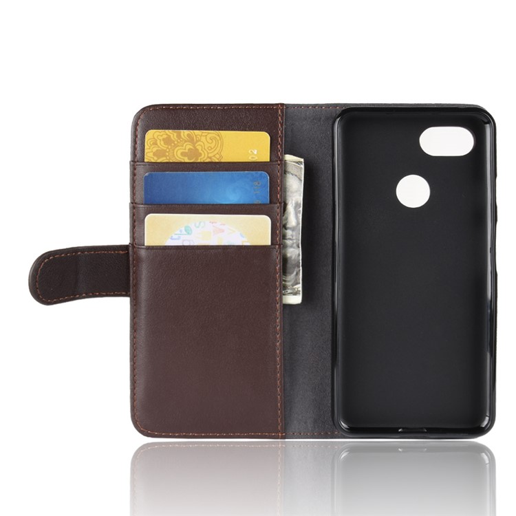 Genuine Split Leather Wallet Stand Phone Cover for Google Pixel 3 - Brown-5