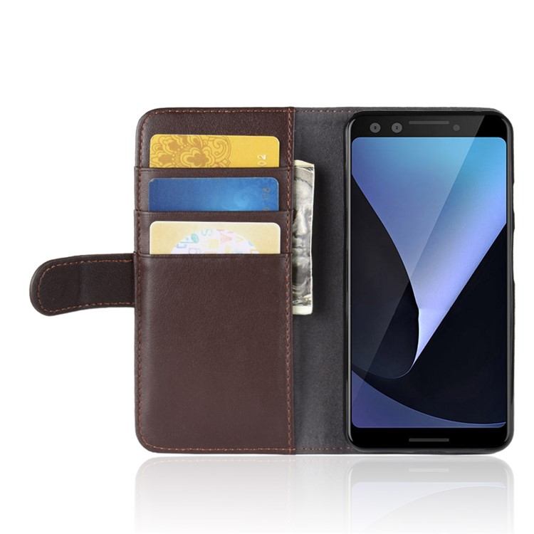 Genuine Split Leather Wallet Stand Phone Cover for Google Pixel 3 - Brown-6
