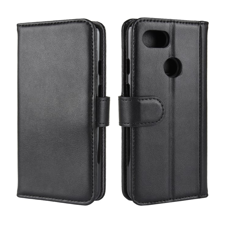 Caixa de Telefone Celular de Carteira de Couro Dividida Genuína Para Google Pixel 3 XL / XL3 - Preto-2