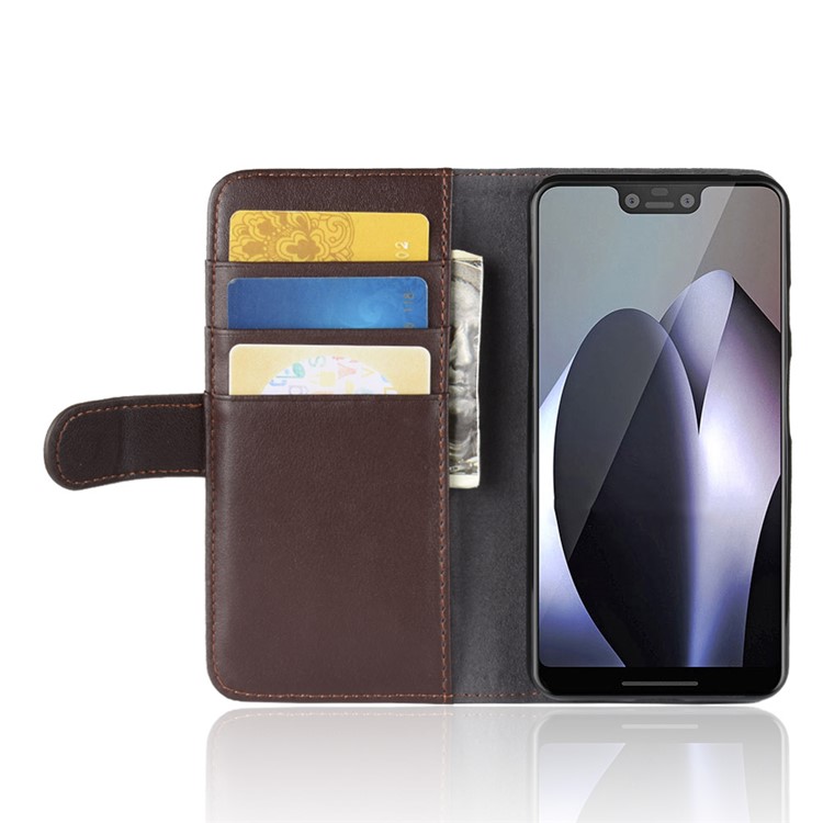 Genuine Split Leather Wallet Stand Cell Phone Cover for Google Pixel 3 XL / XL3 - Brown-6