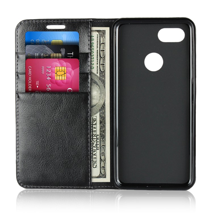 For Google Pixel 3 Crazy Horse Genuine Leather Wallet Phone Case with Stand - Black-4