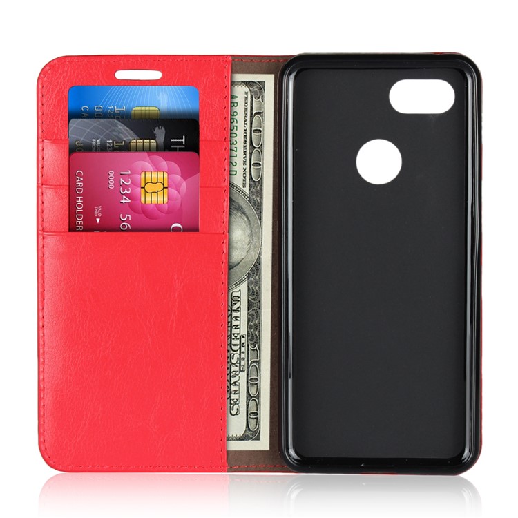For Google Pixel 3 Crazy Horse Genuine Leather Wallet Phone Shell with Stand - Red-4