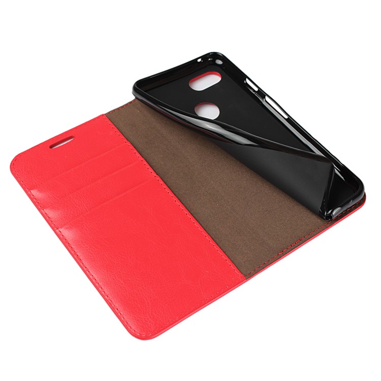For Google Pixel 3 Crazy Horse Genuine Leather Wallet Phone Shell with Stand - Red-6