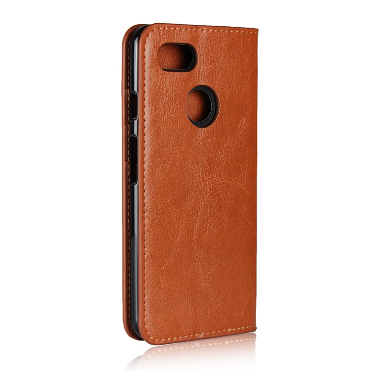 For Google Pixel 3 Crazy Horse Genuine Leather Wallet Case Cover with Stand - Brown-3