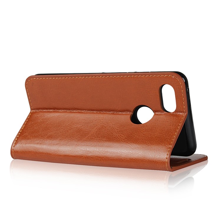 For Google Pixel 3 Crazy Horse Genuine Leather Wallet Case Cover with Stand - Brown-5