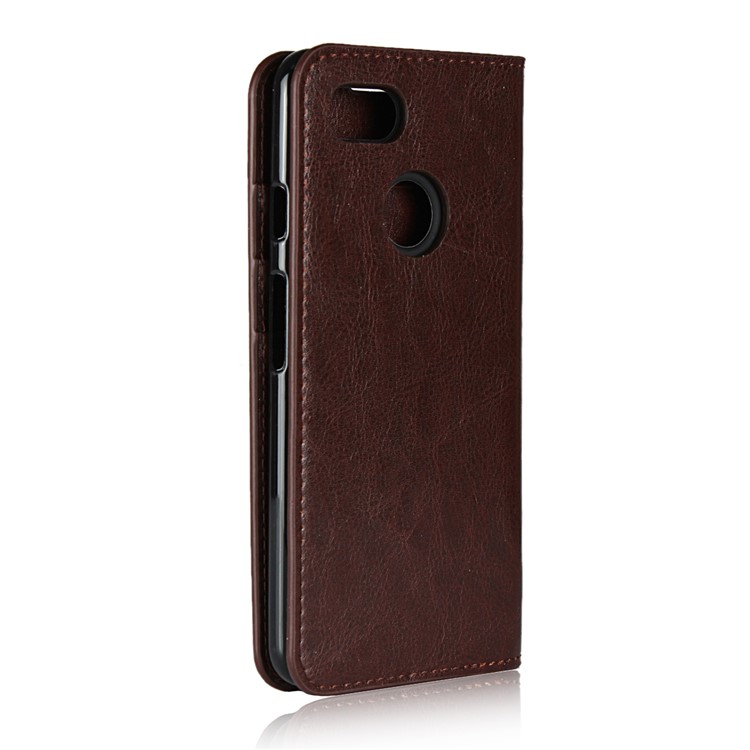For Google Pixel 3 Crazy Horse Genuine Leather Wallet Mobile Casing with Stand - Coffee-3