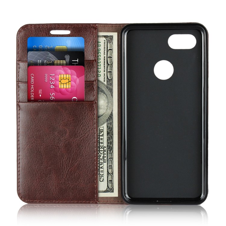 For Google Pixel 3 Crazy Horse Genuine Leather Wallet Mobile Casing with Stand - Coffee-4