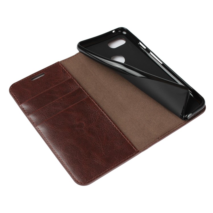 For Google Pixel 3 Crazy Horse Genuine Leather Wallet Mobile Casing with Stand - Coffee-6