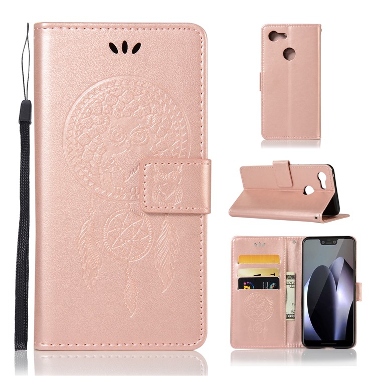Imprint Owl Dream Catcher PU Leather Shell with Stand for Google Pixel 3 XL / XL 3 - Rose Gold-1