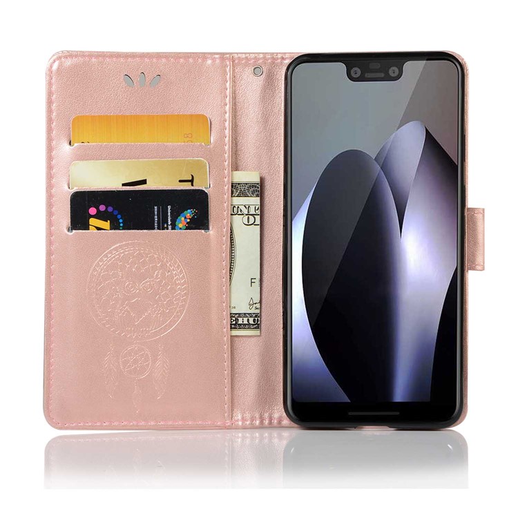 Imprint Owl Dream Catcher PU Leather Shell with Stand for Google Pixel 3 XL / XL 3 - Rose Gold-4