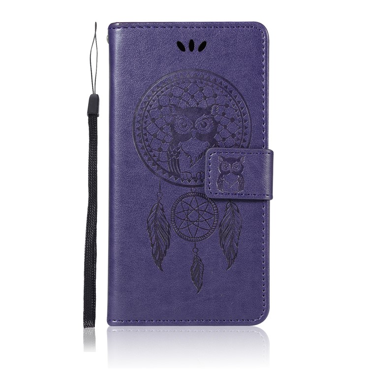 Imprint Owl Dream Catcher Card Holder Leather Phone Casing for Google Pixel 3 XL / XL 3 - Purple-2