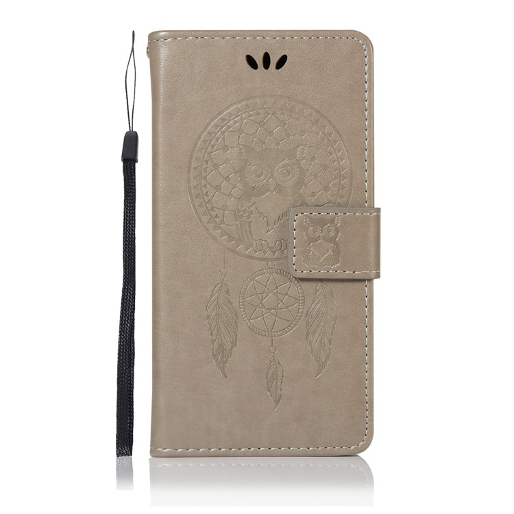 Imprinted Dream Catcher Owl Leather Wallet Cover for Google Pixel 3 - Grey-2
