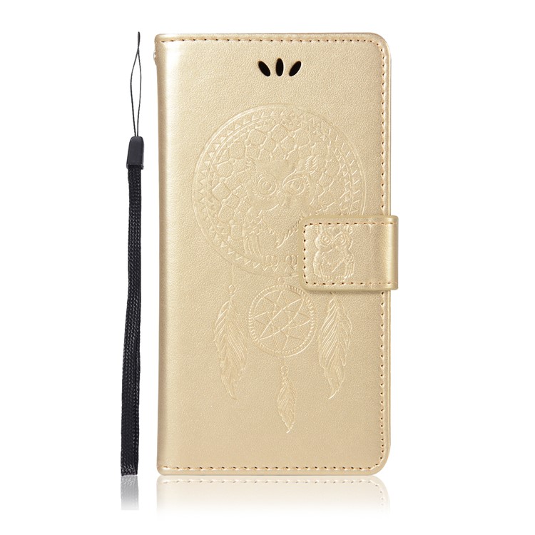 Imprinted Dream Catcher Owl Leather Wallet Shell Case for Google Pixel 3 - Gold-2