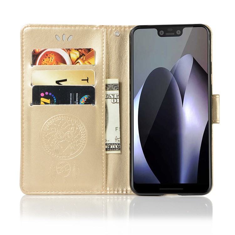 Imprinted Dream Catcher Owl Leather Wallet Shell Case for Google Pixel 3 - Gold-4