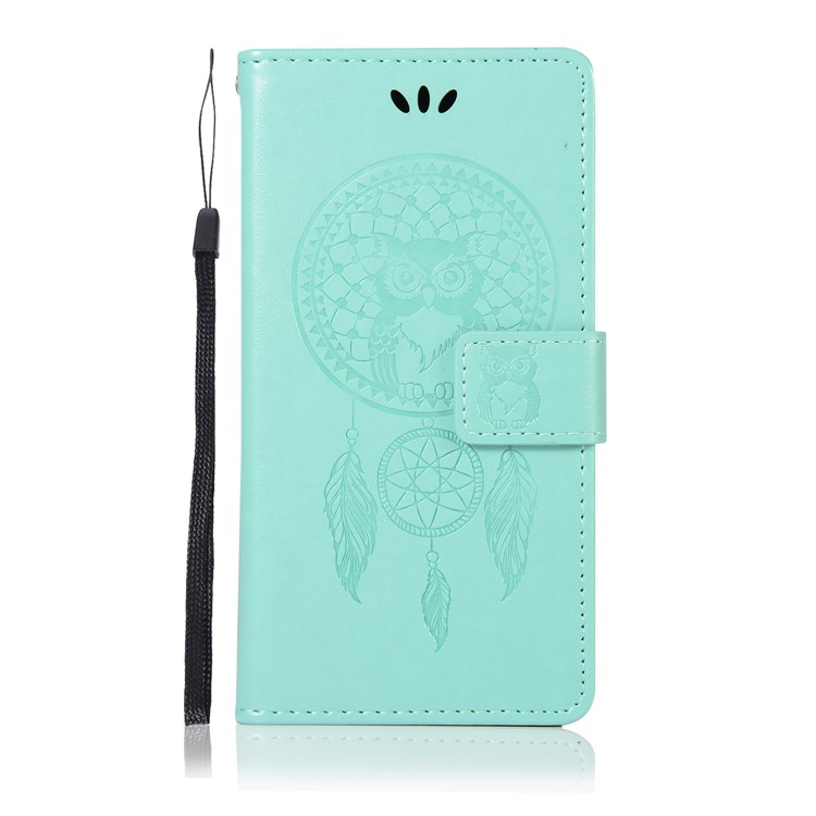 Imprinted Dream Catcher Owl Magnetic Leather Wallet Case for Google Pixel 3 - Cyan-2