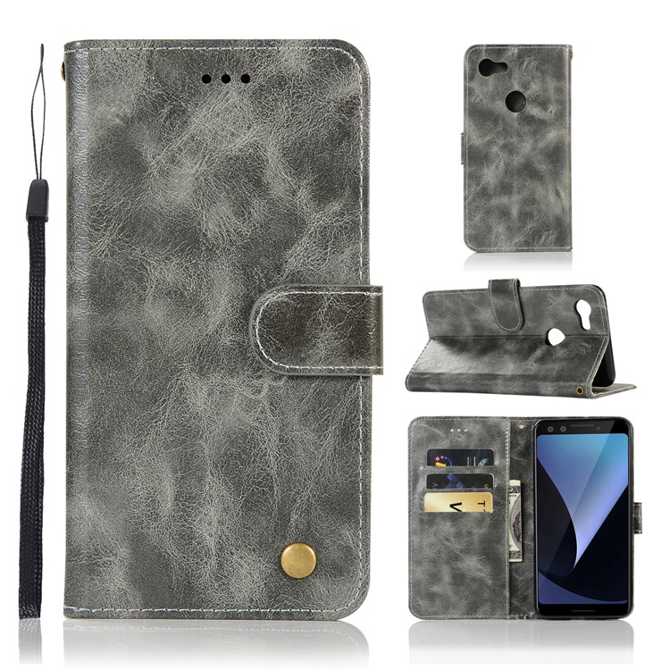 Premium Vintage Leather Wallet Cover for Google Pixel 3 - Grey-1
