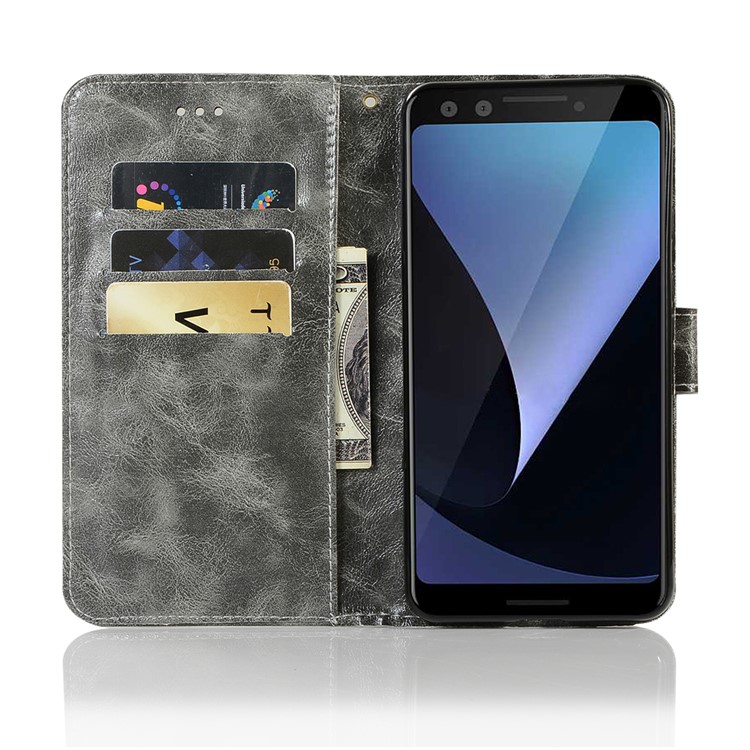 Premium Vintage Leather Wallet Cover for Google Pixel 3 - Grey-4