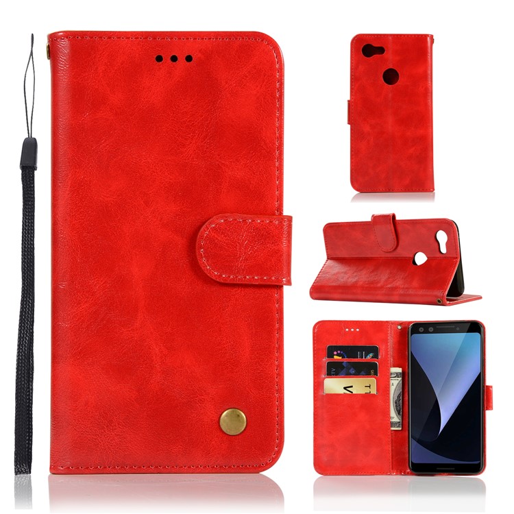 Premium Vintage Leather Wallet Case Cover for Google Pixel 3 - Red-1