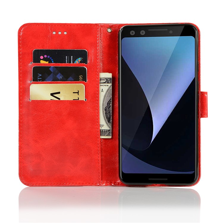 Premium Vintage Leather Wallet Case Cover for Google Pixel 3 - Red-4