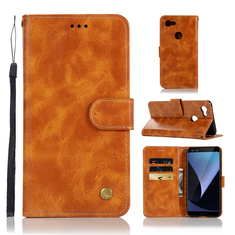 Premium Vintage Wallet Leather Stand Case for Google Pixel 3 - Brown-1
