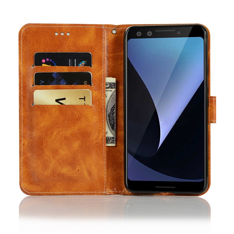 Premium Vintage Wallet Leather Stand Case for Google Pixel 3 - Brown-4