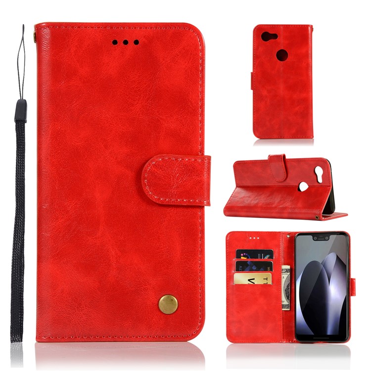 Premium Vintage Leather Wallet Case Cover for Google Pixel 3 XL - Red-1