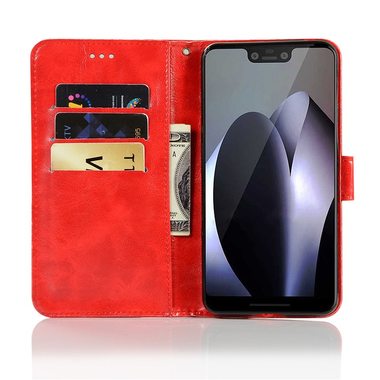 Premium Vintage Leather Wallet Case Cover for Google Pixel 3 XL - Red-4