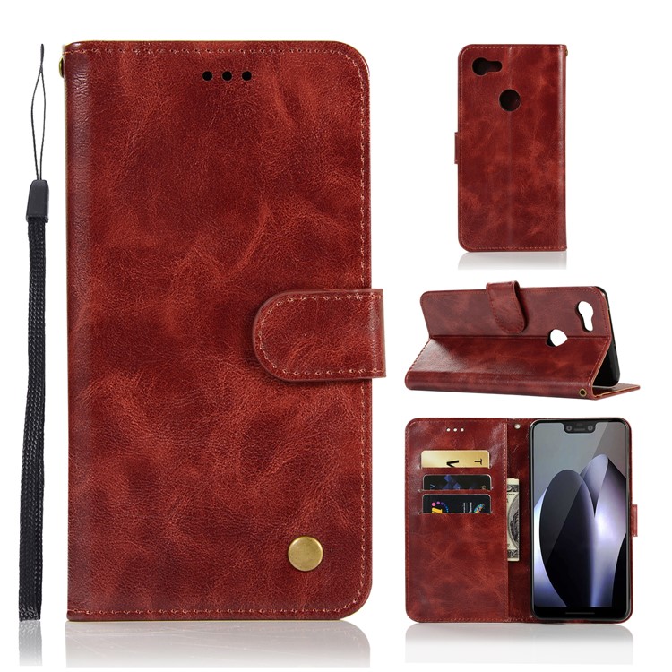 Premium Vintage Wallet Leather Stand Case for Google Pixel 3 XL - Wine Red-1