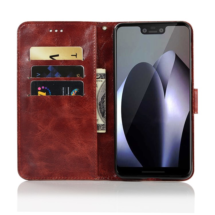 Premium Vintage Wallet Leather Stand Case for Google Pixel 3 XL - Wine Red-4