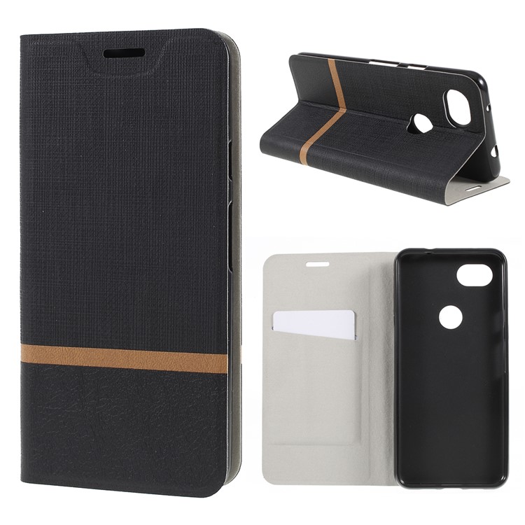 Cross Pattern Leather Card Holder Phone Cover (Built-in Steel Sheet) for Google Pixel 3 lite - Black-1