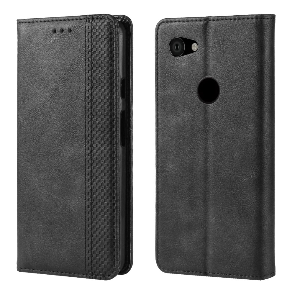 Vintage Style Auto-Absorbé PU Protection Coque De Téléphone Portable Pour Google Pixel 3A - Noir