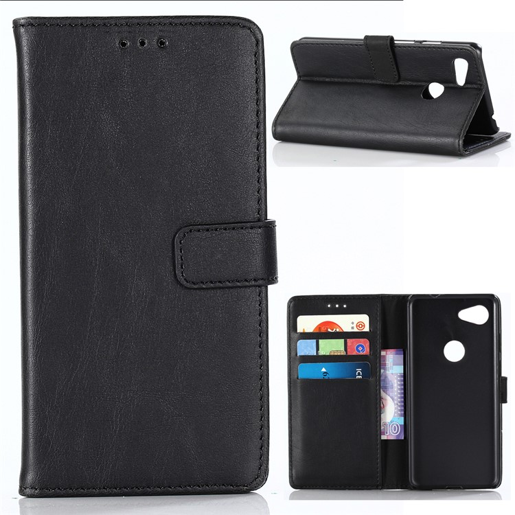 Crazy Horse Leather Wallet Case for Google Pixel 3a - Black-1