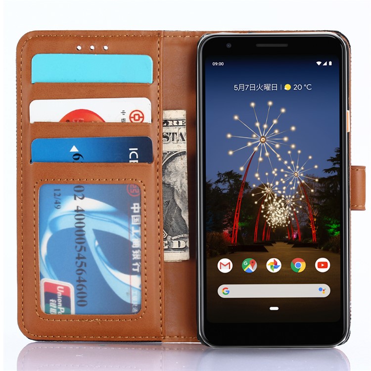 Jeans Cloth Leather Wallet Case for Google Pixel 3a - Baby Blue-4